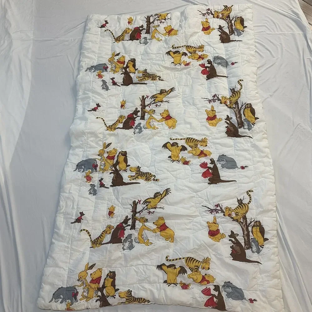 Vintage Winnie the Pooh Friends Comforter Baby Crib Blanket Quilted Thick Sears